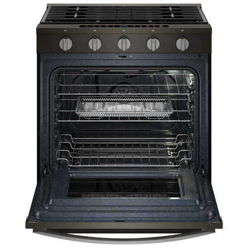 Whirlpool 30" 5.0 Cu. Ft. True Convection 5-Burner Slide-In Gas Air Fry Range - Black-on-Stainless