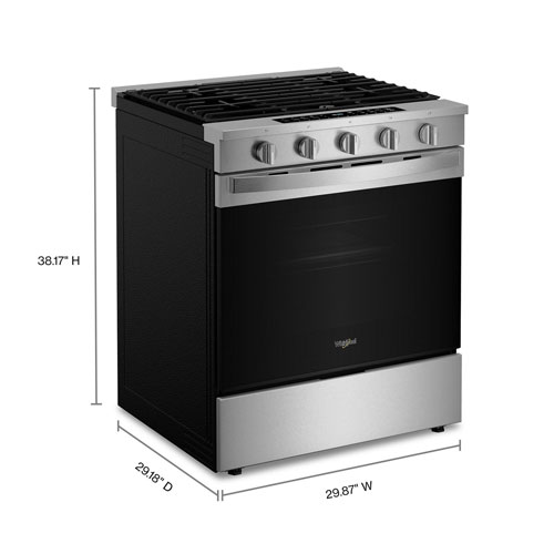 Whirlpool 30" 5.0 Cu. Ft. True Convection 5-Burner Slide-In Gas Air Fry Range (WSGS7530RZ) - Resistant Stainless Steel