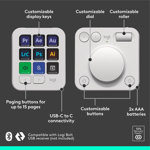 Console numérique programmable et molette de commande MX Creative de Logitech - Gris pâle