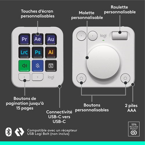 Console numérique programmable et molette de commande MX Creative de Logitech - Gris pâle