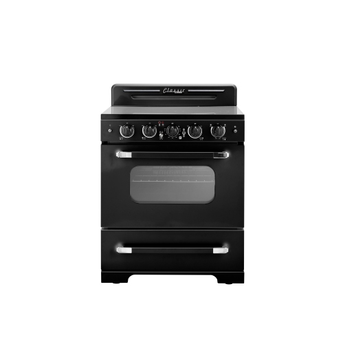 &nbsp;Classic Retro d'unique électroménagers de 30 po et 3,9 pi3. avec Cuisinière électrique rétro avec four à convection noir minuit