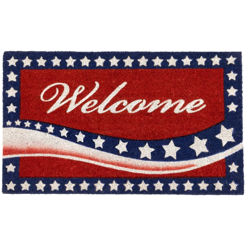 Red Coir "Welcome" Stars and Stripes Americana Outdoor Doormat 18" x 30"