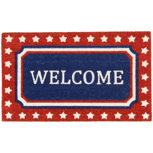 Blue and Red Coir "Welcome" Americana Outdoor Doormat 18" x 30"