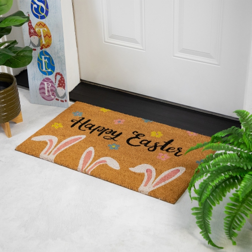 Natural Coir Happy Easter Bunny Ears Outdoor Doormat - 18" x 30"