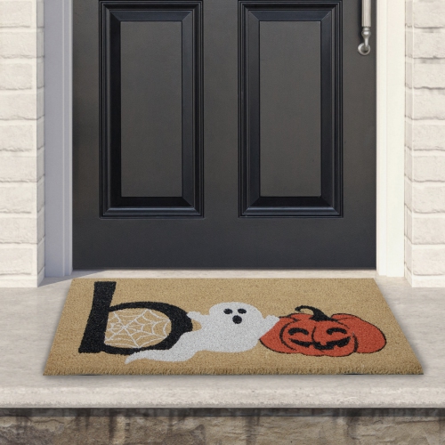 Boo Ghost Natural Coir Halloween Doormat - 30" - Beige and Orange