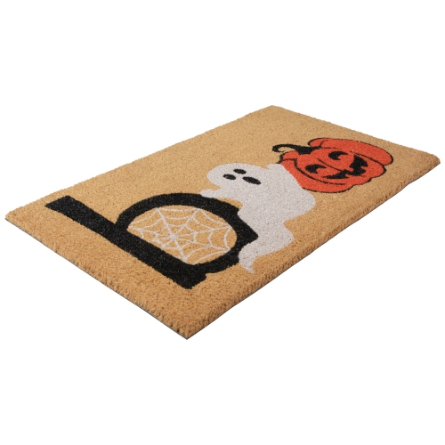Boo Ghost Natural Coir Halloween Doormat - 30" - Beige and Orange