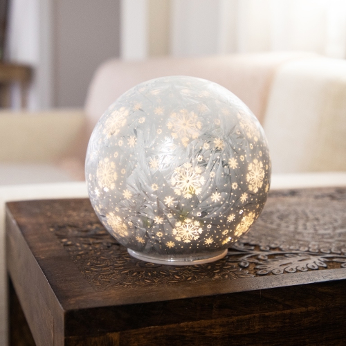 NORTHLIGHT  Led Lighted Snowflakes Glass Globe Christmas Decoration - 6" - In White