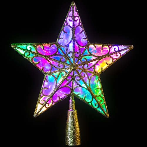 LED Lighted Glittered Star Christmas Tree Topper - 10.5" - Iridescent - Multicolor Lights