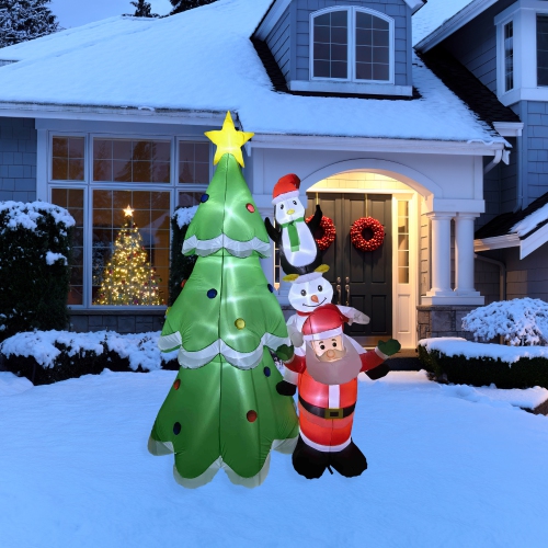 NORTHLIGHT  Led Lighted Inflatable Christmas Tree With Santa And Friends Outdoor Decoration - 8.25'