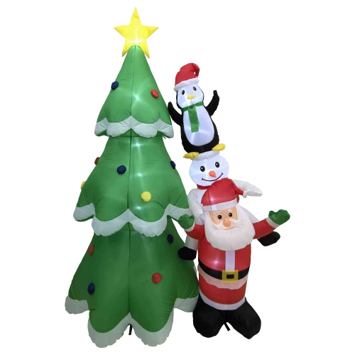 LED Lighted Inflatable Christmas Tree with Santa and Friends Outdoor Decoration - 8.25'
