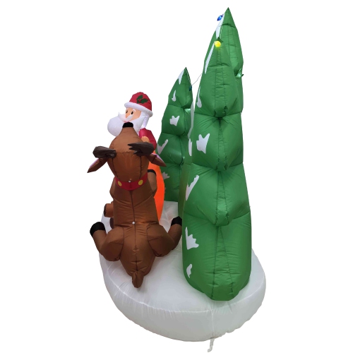 LED Lighted Inflatable Santa and Reindeer Outdoor Christmas Decoration - 8'