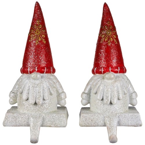 NORTHLIGHT  Glittered Gnome Christmas Stocking Holders - 8.25" - Set Of 2
