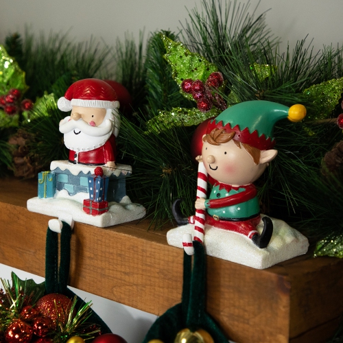 Santa and Elf Christmas Stocking Holders - 5" - Set of 2