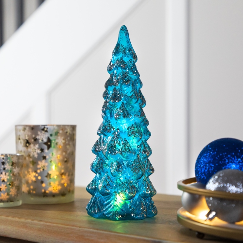 NORTHLIGHT  Led Lighted Glittered Glass Christmas Tree Decoration - 10.25" - In Blue