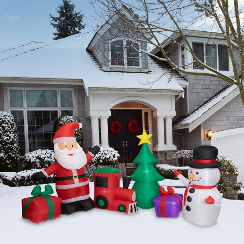 NORTHLIGHT  Lighted Inflatable Santa And Snowman Outdoor Christmas Decoration 9' - Led Lights