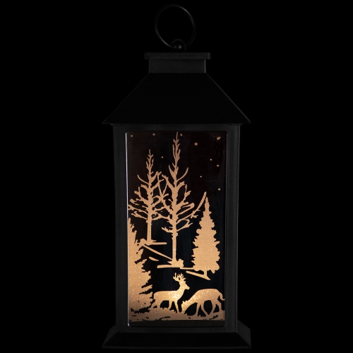 LED Lighted Deer and Winter Trees Christmas Lantern - 11"