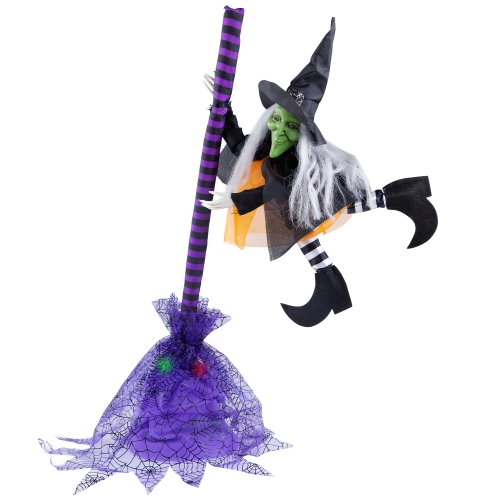 Animated Flying Witch with Broom Halloween Decoration - 25"