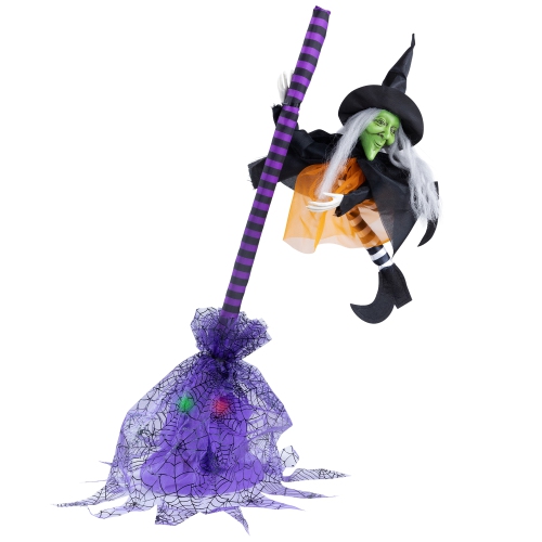 Animated Flying Witch with Broom Halloween Decoration - 25"