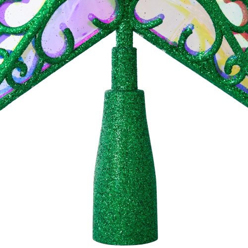 LED Lighted Glittered Star Christmas Tree Topper - 11" - Green - Multicolor Lights