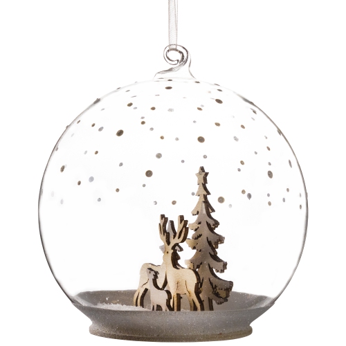 Deer Family in Snow Glass Globe Christmas Ornament - 4.75"