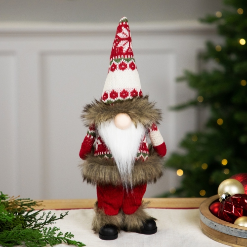 Standing Gnome with Knitted Outfit Christmas Figure - 19" - Red