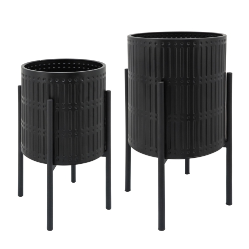 KINGSTON LIVING  Ridge Textured Standing Planters - 23" - - Set Of 2 In Black