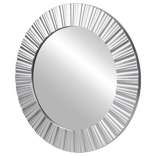 Contemporary Fluted Round Wall Mirror - 20" - Silver Finish