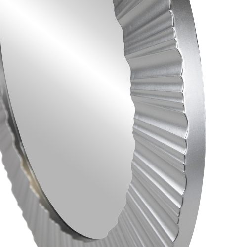 Contemporary Fluted Round Wall Mirror - 20" - Silver Finish