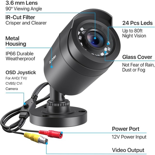 ZOSI 2.0MP 1080p 1920TVL Outdoor Indoor Security Camera