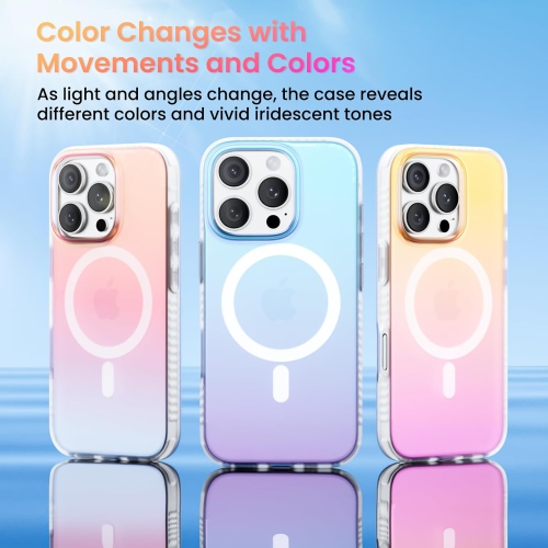 ORNARTO Magnetic Case for iPhone 16 Pro Compatible with MagSafe,Holographic Iridescent Cover,Shockproof Protective Rainbow Phone Case Magnetic for