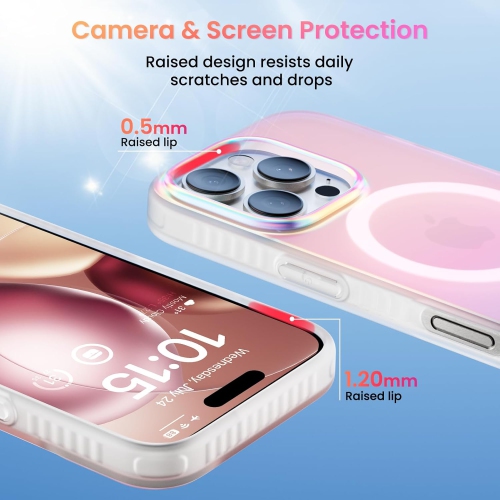 ORNARTO Magnetic Case for iPhone 16 Pro Compatible with MagSafe,Holographic Iridescent Cover,Shockproof Protective Rainbow Phone Case Magnetic for