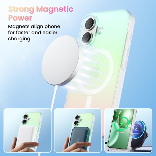 ORNARTO Magnetic Case for iPhone 16 Compatible with MagSafe,Holographic Iridescent Cover,Shockproof Protective Rainbow Phone Case Magnetic for iPhone
