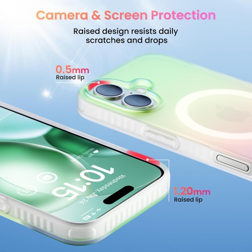 ORNARTO Magnetic Case for iPhone 16 Compatible with MagSafe,Holographic Iridescent Cover,Shockproof Protective Rainbow Phone Case Magnetic for iPhone