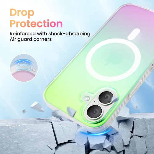 ORNARTO Magnetic Case for iPhone 16 Compatible with MagSafe,Holographic Iridescent Cover,Shockproof Protective Rainbow Phone Case Magnetic for iPhone