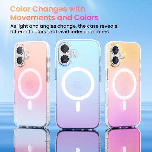 ORNARTO Magnetic Case for iPhone 16 Compatible with MagSafe,Holographic Iridescent Cover,Shockproof Protective Rainbow Phone Case Magnetic for iPhone