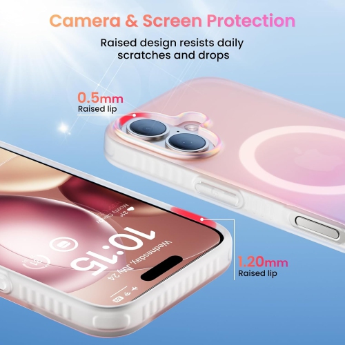 ORNARTO Magnetic Case for iPhone 16 Compatible with MagSafe,Holographic Iridescent Cover,Shockproof Protective Rainbow Phone Case Magnetic for iPhone