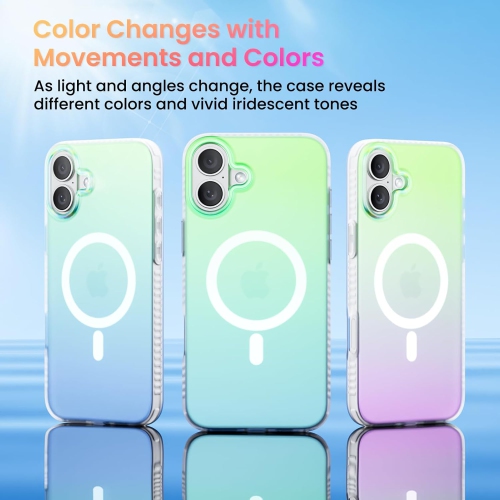 ORNARTO Magnetic Case for iPhone 16 Plus Compatible with MagSafe,Holographic Iridescent Cover,Shockproof Protective Rainbow Phone Case Magnetic for