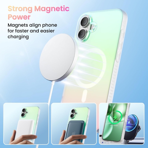 ORNARTO Magnetic Case for iPhone 16 Plus Compatible with MagSafe,Holographic Iridescent Cover,Shockproof Protective Rainbow Phone Case Magnetic for