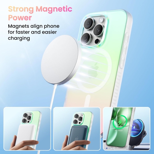 ORNARTO Magnetic Case for iPhone 16 Pro Compatible with MagSafe,Holographic Iridescent Cover,Shockproof Protective Rainbow Phone Case Magnetic for