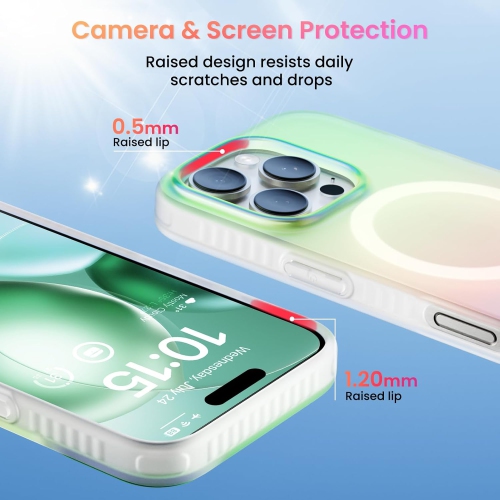 ORNARTO Magnetic Case for iPhone 16 Pro Compatible with MagSafe,Holographic Iridescent Cover,Shockproof Protective Rainbow Phone Case Magnetic for