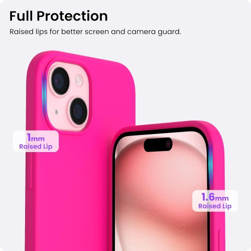 ORNARTO Compatible with iPhone 15 Case, Slim Liquid Silicone 3 Layers Full Covered Soft Gel Rubber Phone Case Protective Cover with Microfiber Lining