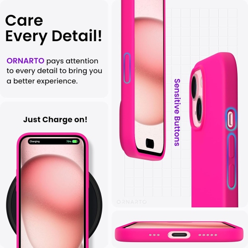 ORNARTO Compatible with iPhone 15 Case, Slim Liquid Silicone 3 Layers Full Covered Soft Gel Rubber Phone Case Protective Cover with Microfiber Lining