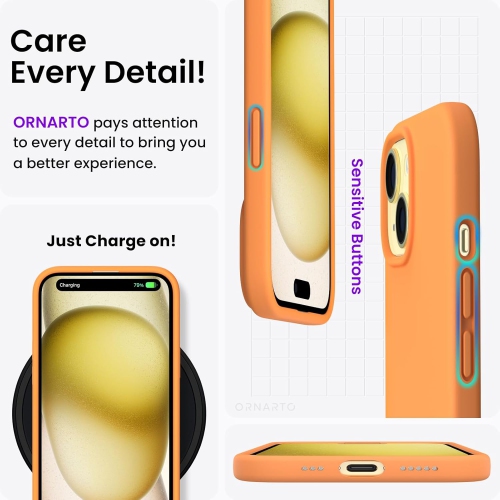 ORNARTO Compatible with iPhone 15 Case, Slim Liquid Silicone 3 Layers Full Covered Soft Gel Rubber Phone Case Protective Cover with Microfiber Lining