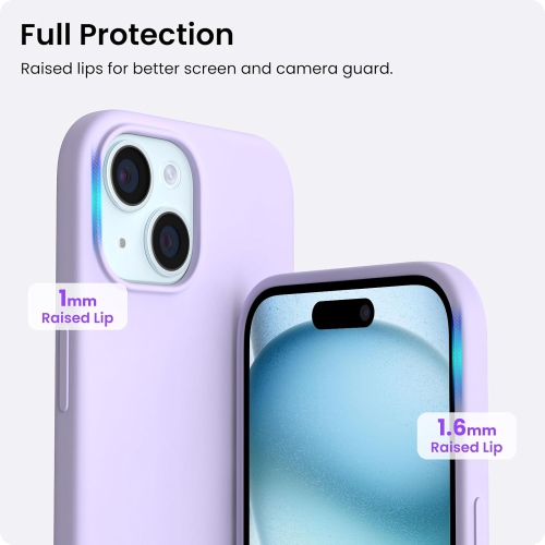 ORNARTO Compatible with iPhone 15 Case, Slim Liquid Silicone 3 Layers Full Covered Soft Gel Rubber Phone Case Protective Cover with Microfiber Lining
