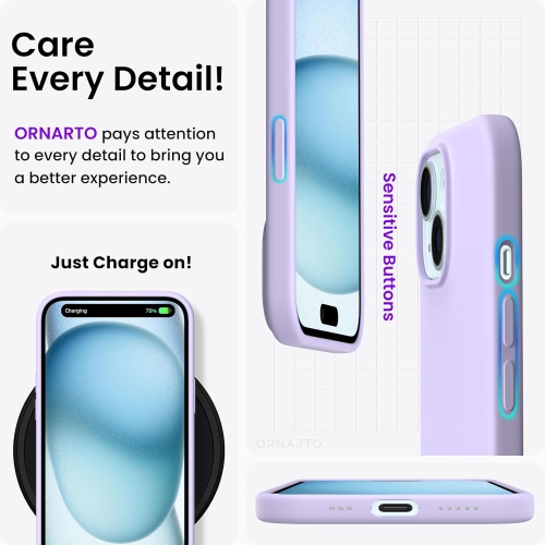 ORNARTO Compatible with iPhone 15 Case, Slim Liquid Silicone 3 Layers Full Covered Soft Gel Rubber Phone Case Protective Cover with Microfiber Lining