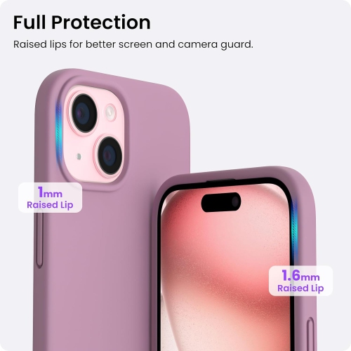 ORNARTO Compatible with iPhone 15 Case, Slim Liquid Silicone 3 Layers Full Covered Soft Gel Rubber Phone Case Protective Cover with Microfiber Lining