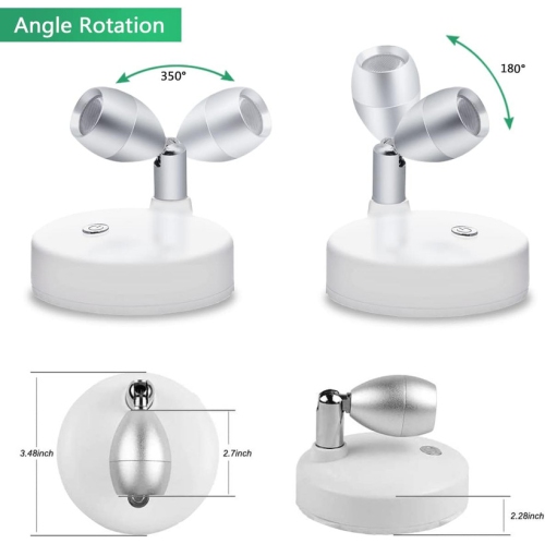 YOULIGHTS 2 Pack, RGB LED Spotlight, Battery Operated Accent Lights, Indoor Mini Puck Light, Dimmable Uplight, 4000K Warm White, Stick on Anywhere