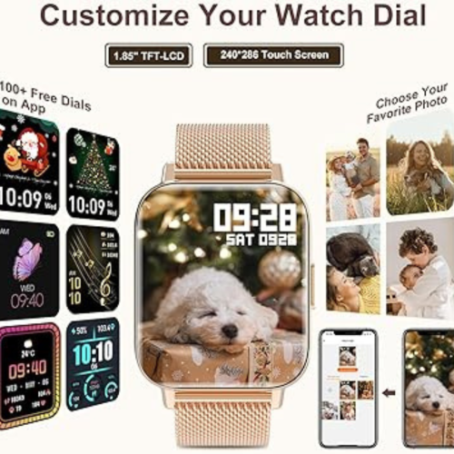 Smart Watch for Women Activity Fitness Tracker with Pedometer Heart Rate AI Voice Control Sleep Monitor 1.85" HD Full Touch Screen Waterproof