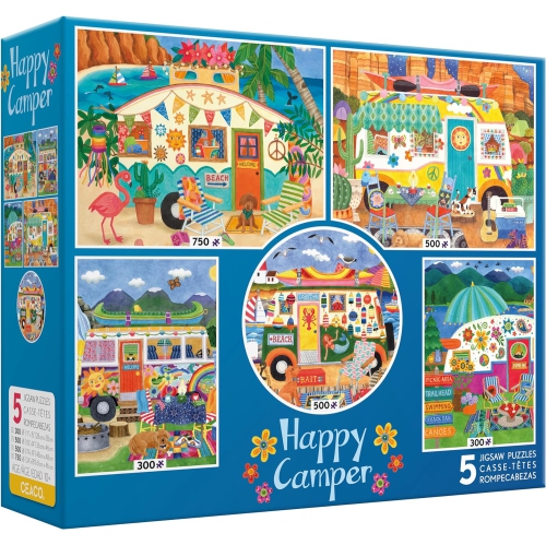 Ceaco - 5 in 1 Multipack - Happy Camper - 300 Piece, (2) 500 Piece, (1) 750 Piece Jigsaw Puzzles