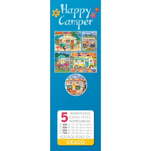 Ceaco - 5 in 1 Multipack - Happy Camper - 300 Piece, (2) 500 Piece, (1) 750 Piece Jigsaw Puzzles